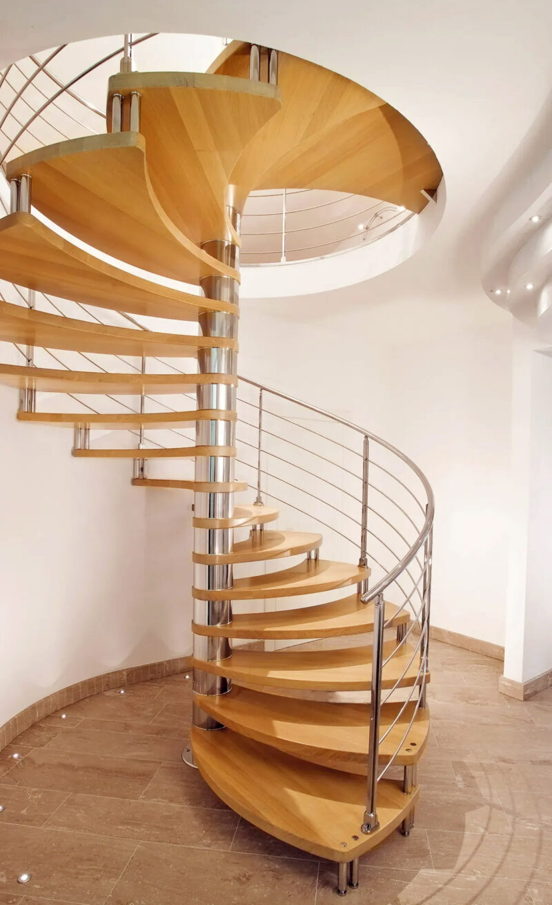 Steel and Wood Spiral Staircase, Marretti Spiral Stairs with Wooden Steps